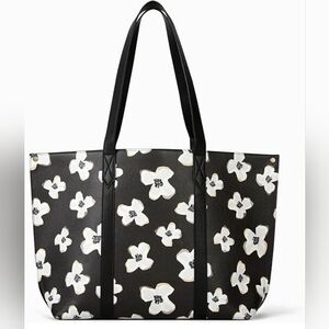 NEW Thirty One Signature Tote Scattered Flowers Smooth Pebble Leather Floral Bag